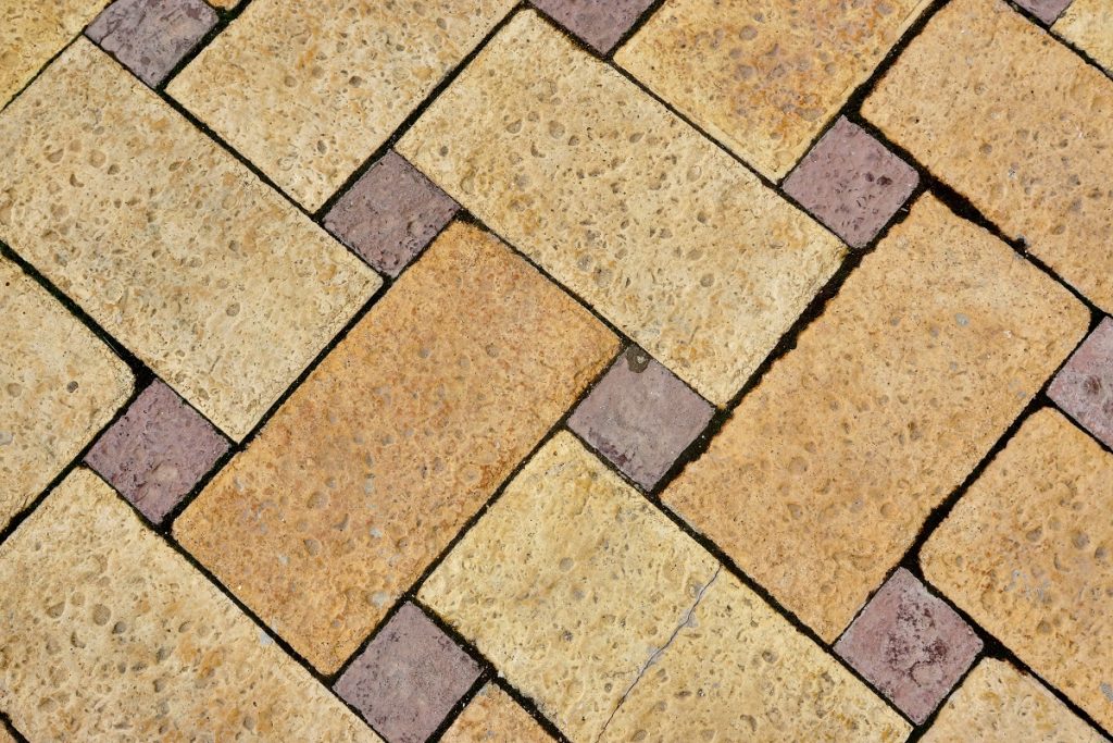 Natural Yellow Limestone Brick Floor With Herringbone Pattern