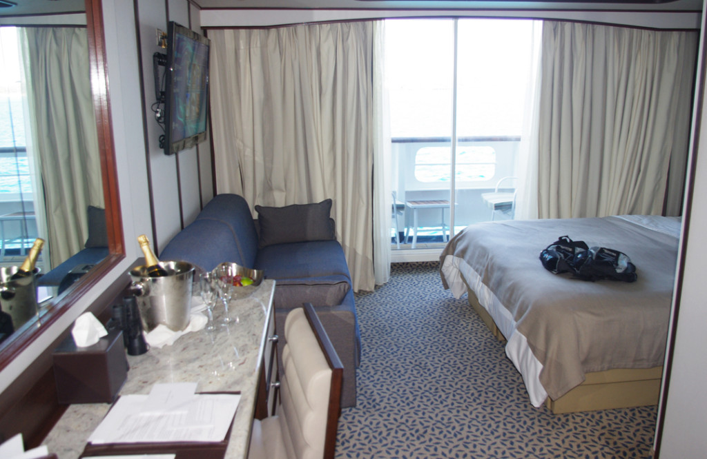 A 268-square-foot Veranda Suite aboard Silversea Cruises' Silver Galapagos cruise ship. * Photo: Charlie & Laurel Doherty